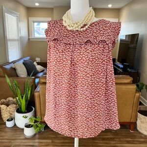 LOFT Terracotta Leaf Print Blouse